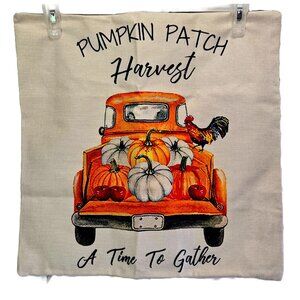 NEW "PUMPKIN PATCH HARVEST A TIME TO GATHER" VTG TRUCK LINEN PILLOW COVER 18"